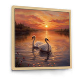 Two White Swans Romantic Sunset - Swans Home Decor Art