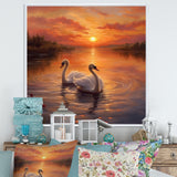Two White Swans Romantic Sunset - Swans Home Decor Art