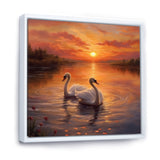 Two White Swans Romantic Sunset - Swans Home Decor Art