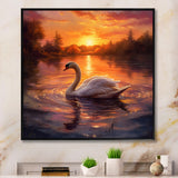 White Swan Romantic Sunset - Swans Living Room Wall Art