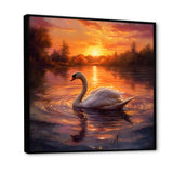 White Swan Romantic Sunset - Swans Living Room Wall Art