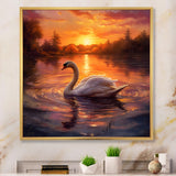 White Swan Romantic Sunset - Swans Living Room Wall Art