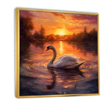 White Swan Romantic Sunset - Swans Living Room Wall Art