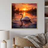 White Swan Romantic Sunset - Swans Living Room Wall Art