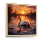 White Swan Romantic Sunset - Swans Living Room Wall Art