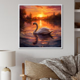 White Swan Romantic Sunset - Swans Living Room Wall Art