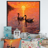 Swans In Love Romantic Sunset - Swans Canvas Wall Art