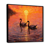 Swans In Love Romantic Sunset - Swans Canvas Wall Art