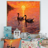 Swans In Love Romantic Sunset - Swans Canvas Wall Art