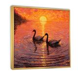 Swans In Love Romantic Sunset - Swans Canvas Wall Art