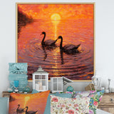 Swans In Love Romantic Sunset - Swans Canvas Wall Art