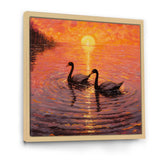 Swans In Love Romantic Sunset - Swans Canvas Wall Art