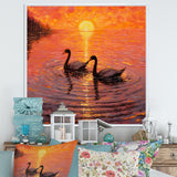 Swans In Love Romantic Sunset - Swans Canvas Wall Art