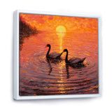 Swans In Love Romantic Sunset - Swans Canvas Wall Art