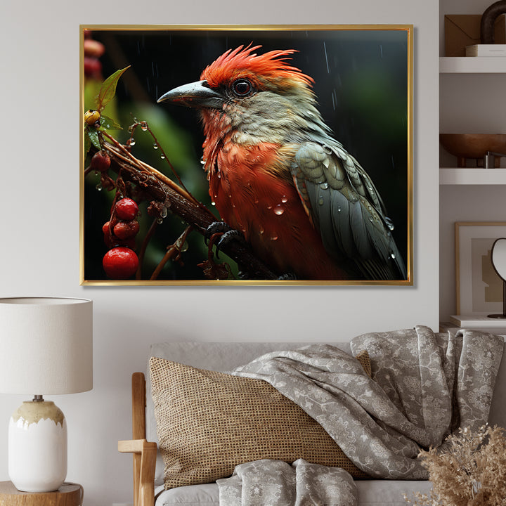 Orange Tropical Bird On Branch Nature Photography - Bird Wall Decor