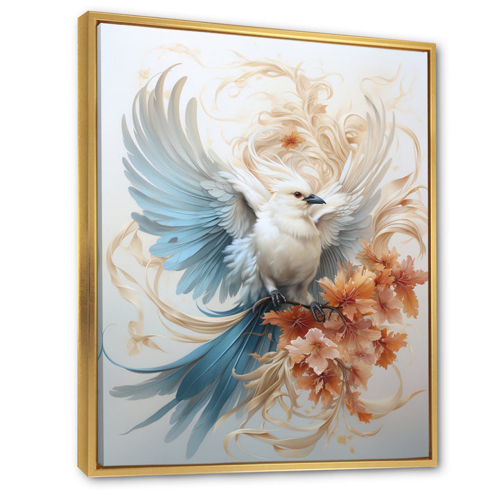 Majestic White Bird On Flower Branch - Bird Home Decor Art