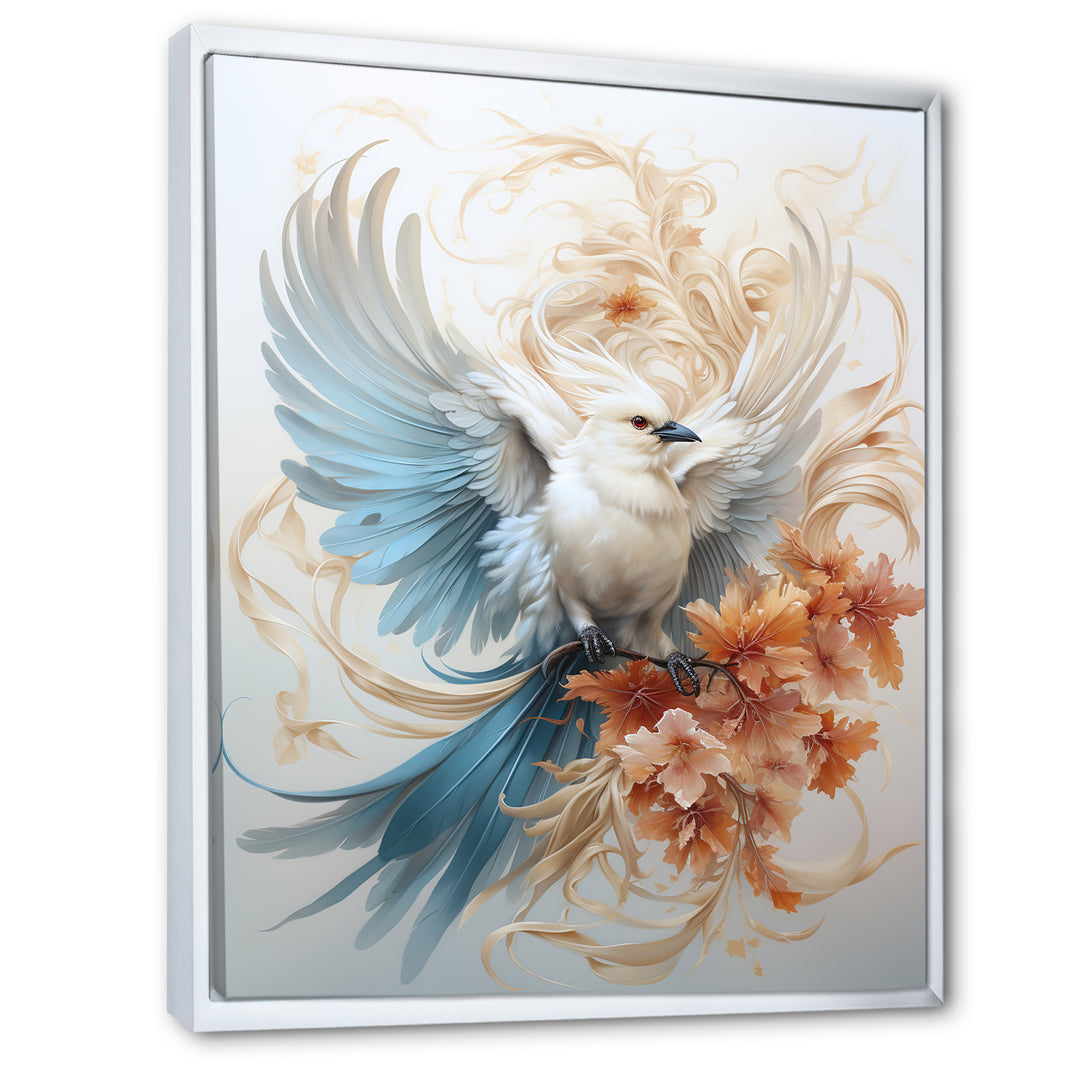 Majestic White Bird On Flower Branch - Bird Home Decor Art