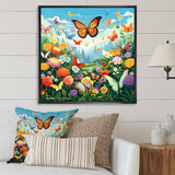 Orange Monarch Butterfly Idyllic Flower field - Butterfly Canvas Wall Art