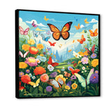Orange Monarch Butterfly Idyllic Flower field - Butterfly Canvas Wall Art