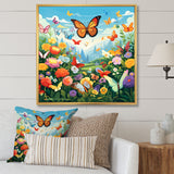 Orange Monarch Butterfly Idyllic Flower field - Butterfly Canvas Wall Art
