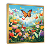 Orange Monarch Butterfly Idyllic Flower field - Butterfly Canvas Wall Art