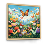 Orange Monarch Butterfly Idyllic Flower field - Butterfly Canvas Wall Art
