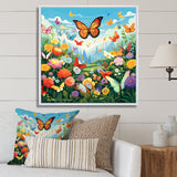 Orange Monarch Butterfly Idyllic Flower field - Butterfly Canvas Wall Art