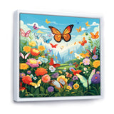 Orange Monarch Butterfly Idyllic Flower field - Butterfly Canvas Wall Art