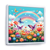 Purple Butterflies Idyllic Rainbow Flower field - Butterfly Canvas Wall Art