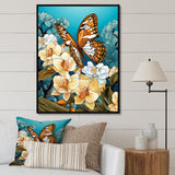 Gracious Brown Butterfly On Orchids Retro - Butterfly Wall Decor