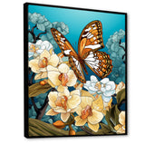 Gracious Brown Butterfly On Orchids Retro - Butterfly Wall Decor