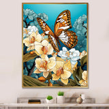 Gracious Brown Butterfly On Orchids Retro - Butterfly Wall Decor