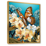 Gracious Brown Butterfly On Orchids Retro - Butterfly Wall Decor