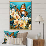 Gracious Brown Butterfly On Orchids Retro - Butterfly Wall Decor