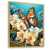 Gracious Brown Butterfly On Orchids Retro - Butterfly Wall Decor