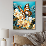 Gracious Brown Butterfly On Orchids Retro - Butterfly Wall Decor