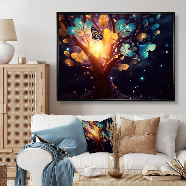 Ethereal Brown Butterfly On Magical Tree - Brown Butterfly Wall Art