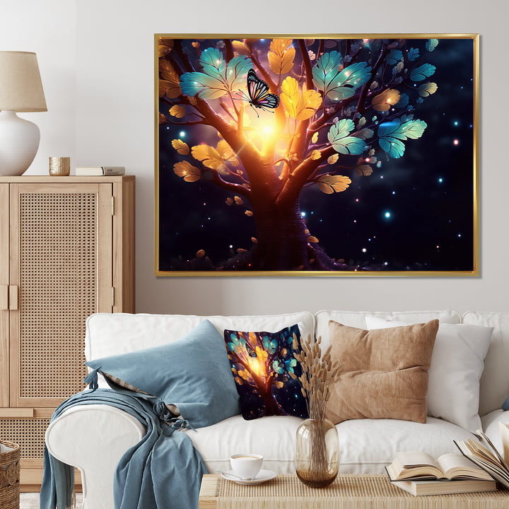 Ethereal Brown Butterfly On Magical Tree - Brown Butterfly Wall Art