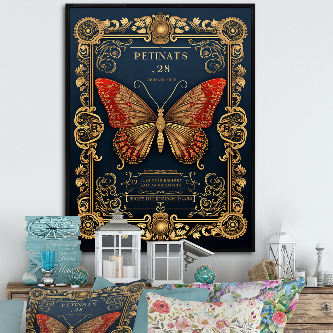 Retro Illustration Of Red Butterfly - Butterfly Wall Decor