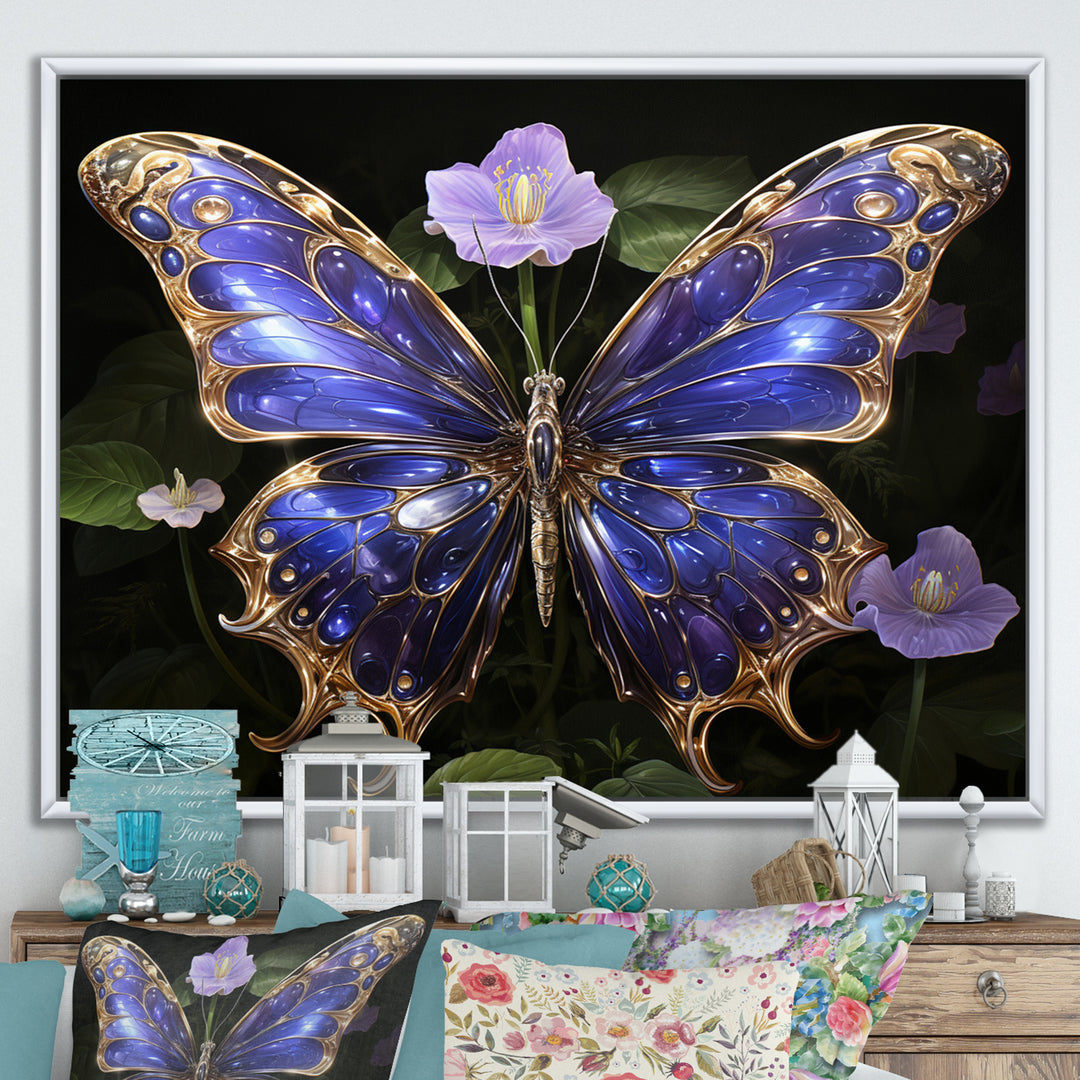 Futuristic Purple And Gold Butterfly - Purple Butterfly Wall Art