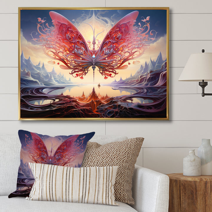 Futuristic Majestic Pink Butterfly - Butterfly Framed Canvas Art