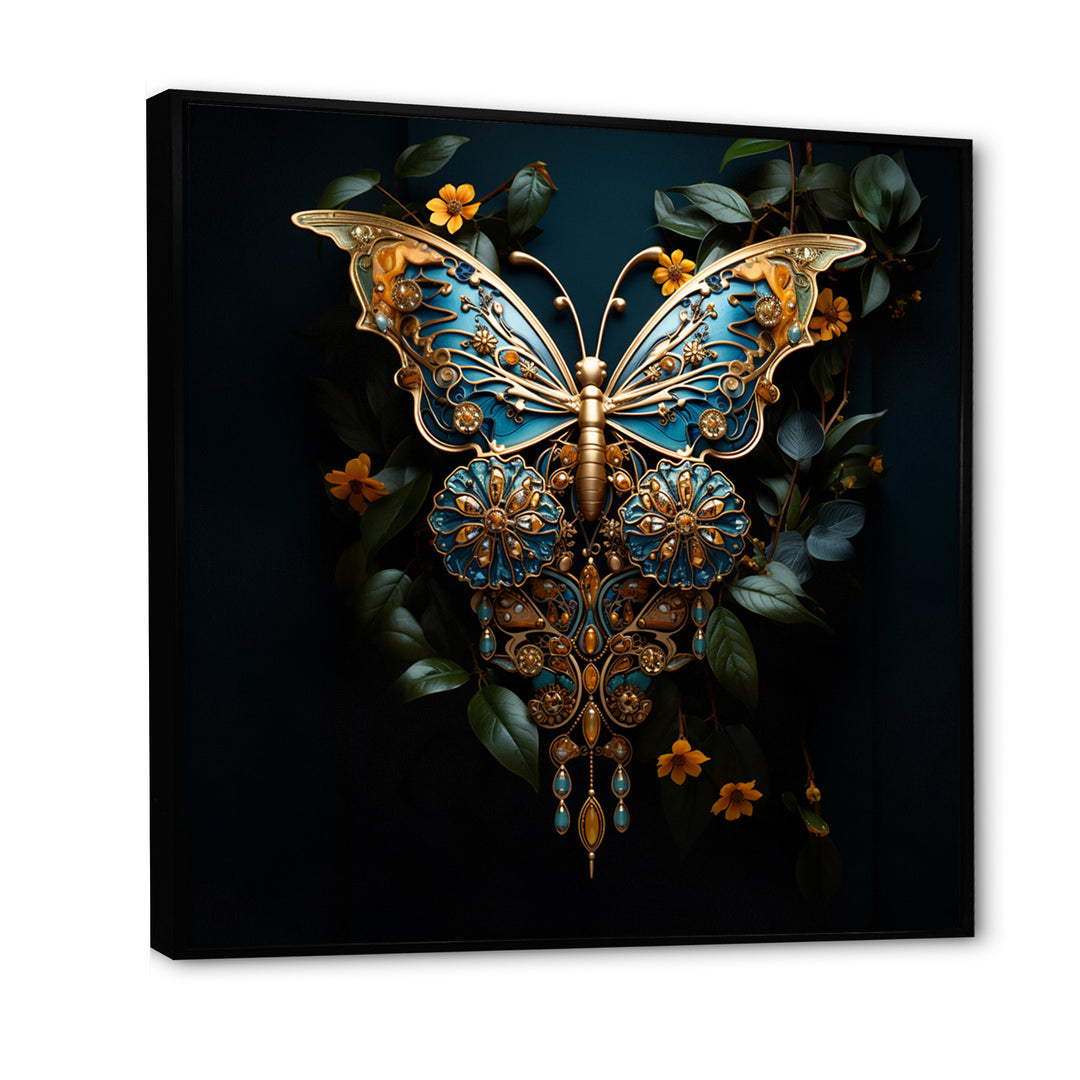 Futuristic Amber And Teal Butterfly - Butterfly Large Canvas Wall Art