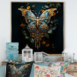 Futuristic Amber And Teal Butterfly - Butterfly Large Canvas Wall Art