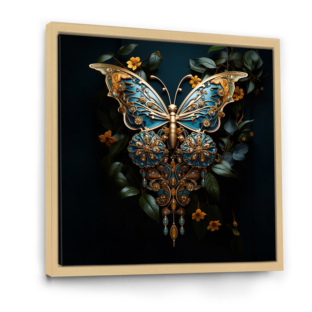 Futuristic Amber And Teal Butterfly - Butterfly Large Canvas Wall Art