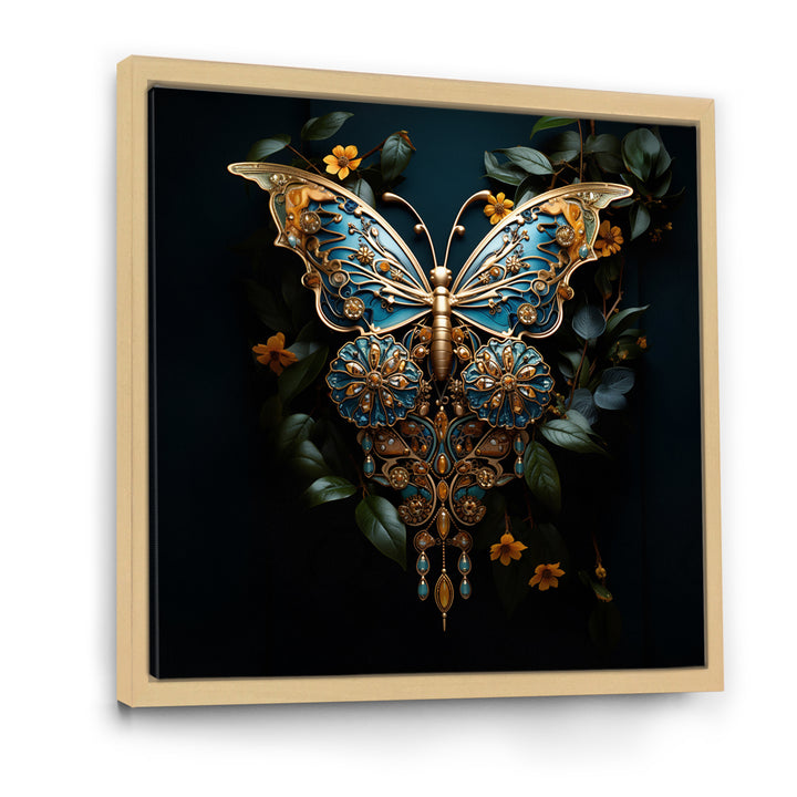 Futuristic Amber And Teal Butterfly - Butterfly Large Canvas Wall Art
