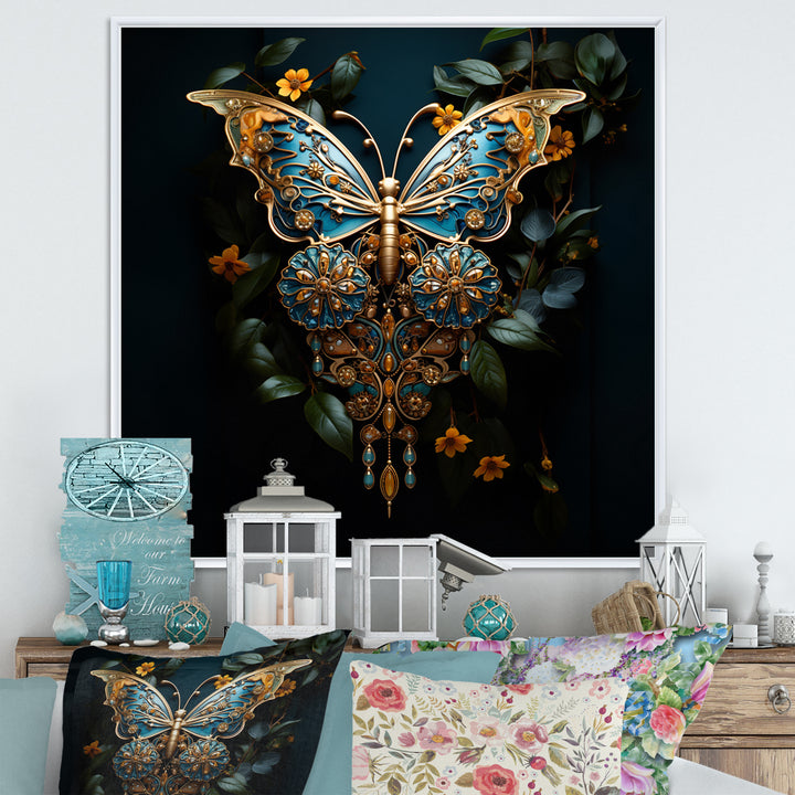 Futuristic Amber And Teal Butterfly - Butterfly Large Canvas Wall Art