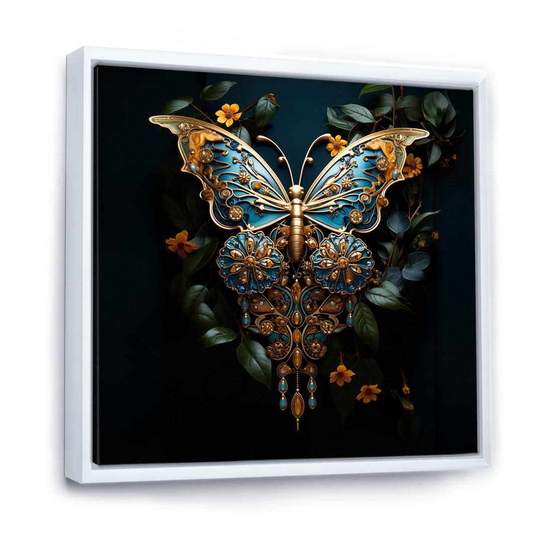 Futuristic Amber And Teal Butterfly - Butterfly Large Canvas Wall Art