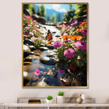 Orange Monarch Butterfly Flowerful Stream - Butterfly Home Decor Art