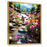 Orange Monarch Butterfly Flowerful Stream - Butterfly Home Decor Art