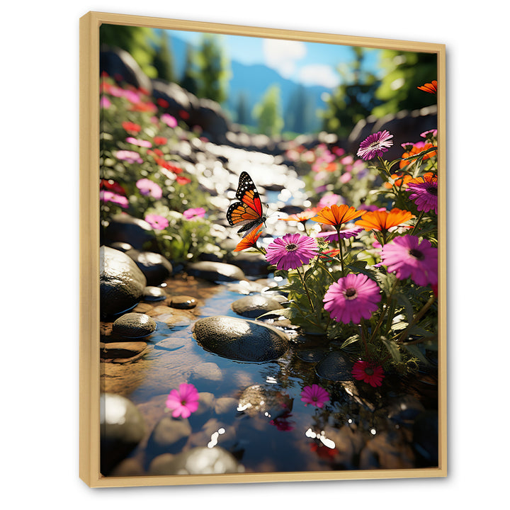 Orange Monarch Butterfly Flowerful Stream - Butterfly Home Decor Art